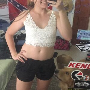 White lace crop top with zipper back